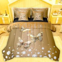 Castle Fairy Flying Butterflies Girl Boy Bedding Comforter Set 7-Piece,Bling Crystal Glitter King Bedding Sets,Dreamy Princess Ultra Soft Bed Sheets,Lightweight Room Decor,Reversible