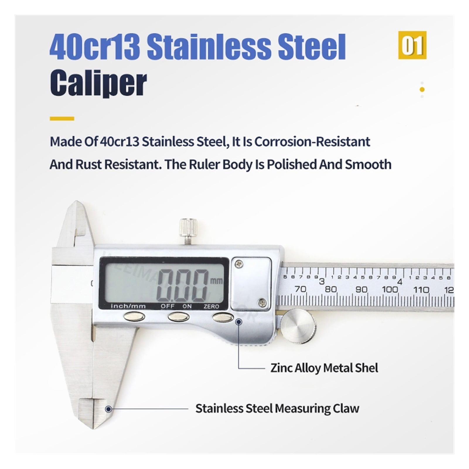 Digital Metal Caliper Stainless Steel Vernier Calipers Electronic Micrometer Ruler Depth Measuring Tool Gauge Instrument 0-150mm ,Easy to Operate