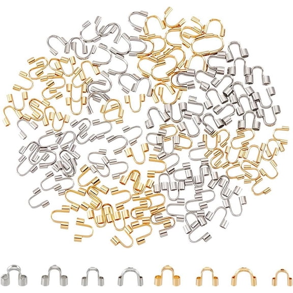 160Pcs 2 Colors 8 Style 304 Surgical Stainless Steel Wire Guardian and Protectors U Shape Loops Metal Wire and Thread Protector Loops Terminators for Leather Cord Bracelets diy