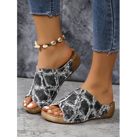 

Summer Ladies‘ Casual Platform Wedge Sandals Vamp Increasing Height Slipper Solid Color Fashionable Sandals Black/White