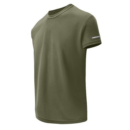 Men s Crew Neck Short Sleeve Pullover Tee Lightweight Breathable Quick-Dry Soft Stretch 4-Way Solid Top with Sleeve Detail for Gym Workout Running and Outdoor Activities Army Green S