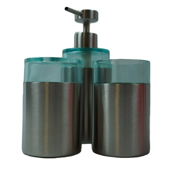 Wenko Brushed Stainless Steel Soap Dispenser, Toothbrush Holder & Bathroom Cup