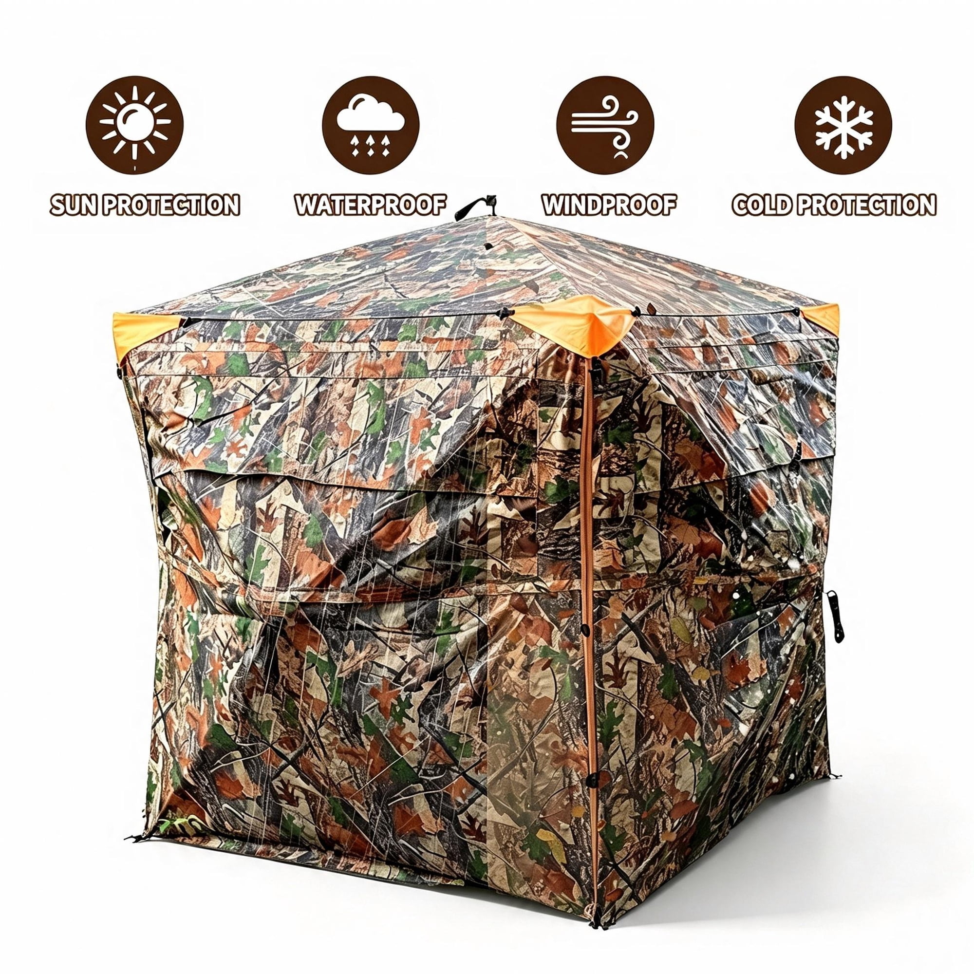 270° See Through Hunting Blind 2-3 Person Split-Panel Ground Blind for Deer Turkey and Duck Hunting Pop Up Camo Blind with One Way Mesh Floor Mat Chair and Carry Bag