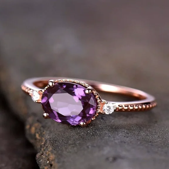 Certified Natural Purple Amethyst Ring 925 Sterling Silver Handmade Engagemant Ring