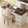 thumbnail image 4 of Aphthongs 58" W Wood Executive Desk, Farmhouse Home Office Desk w/ File Drawer & Charging Station, Rustic Writing Desk Study Table Elegant Computer Desk with Storage, White, 4 of 11