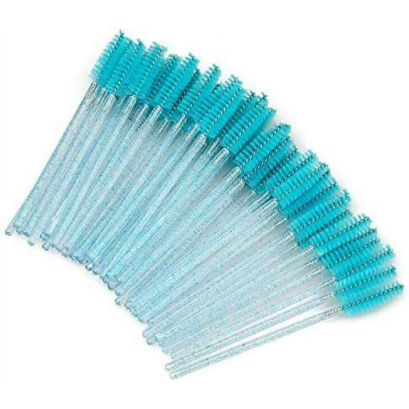 100 PCS Disposable Eyelash Brushes - Blue Eyelash Spoolies for Extensions - Crystal Mascara Wands -Eyelash Extension Brush Applicator for Eyelash Extensions
