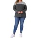thumbnail image 2 of Blusa de mujer de talla grande Agnes Orinda, de punto, con cuello redondo, de manga larga, casual, suelta, en bloque de colores, 2X gris oscuro, 2 of 6