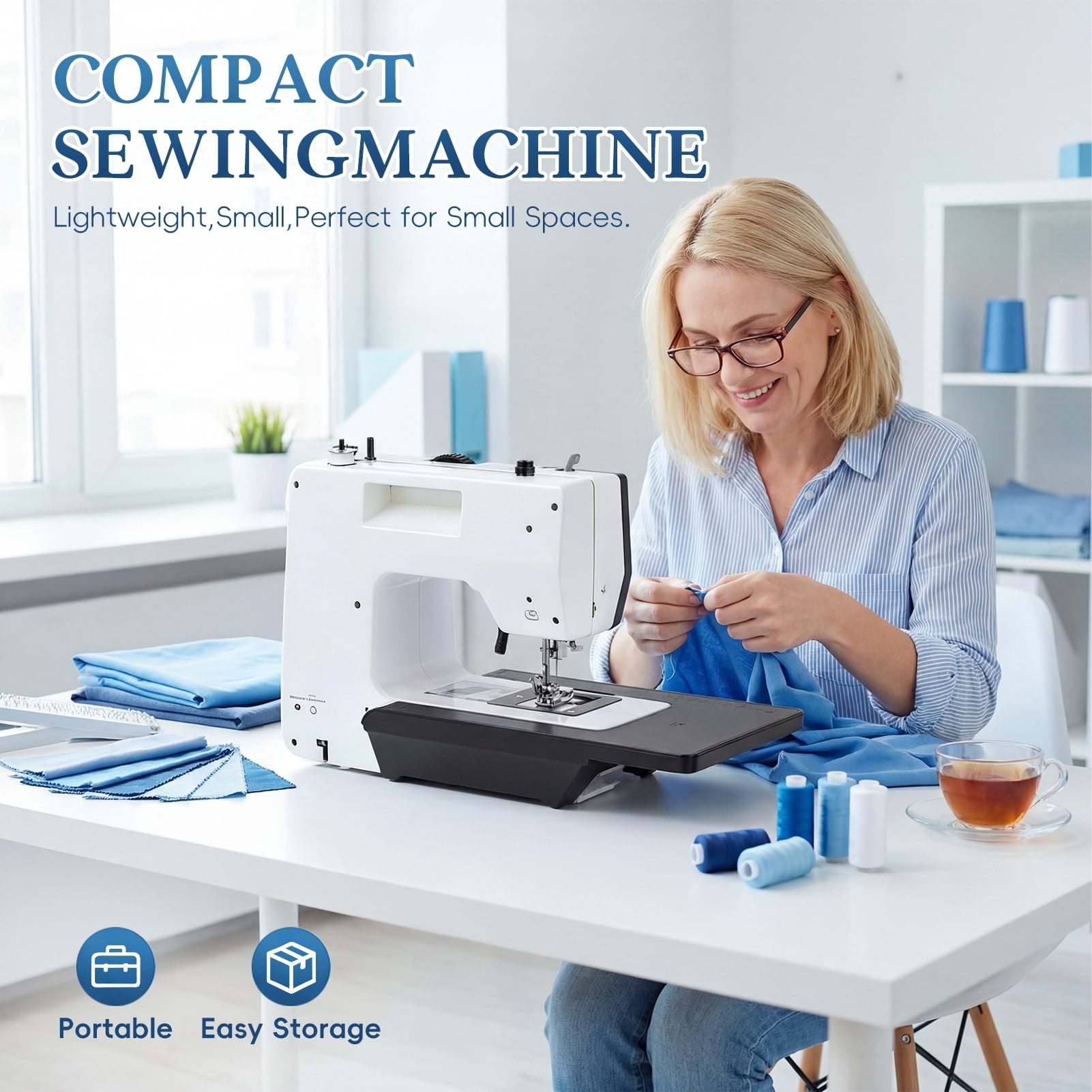 Thehsnt Portable Sewing Machine – 38 Stitches, 2 Speeds, LED Light for Beginners & Home Use