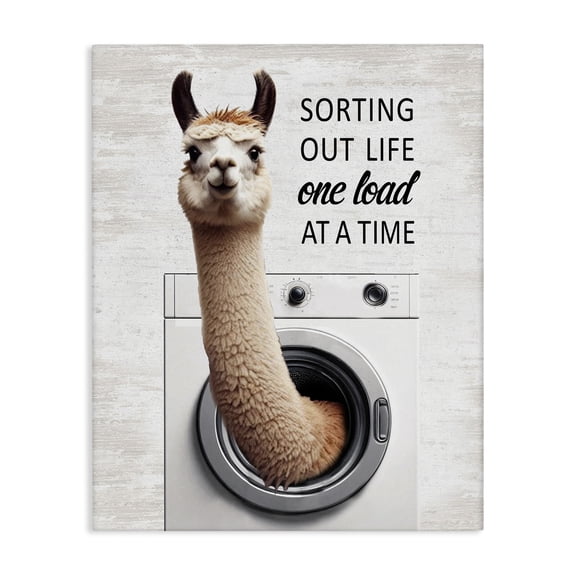 Stupell Industries One Load At A Time Llama Quotes and Sayings Painting Wrapped Canvas Canvas Art Print Wall Art, 16 x 20