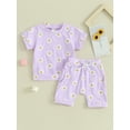 thumbnail image 3 of PaerPade Toddler Baby Girls Summer Shorts Clothes Sets ,3-24 Months 2T 3T Short Sleeve Daisy Print Tops Drawstring Shorts Sets, 3 of 10