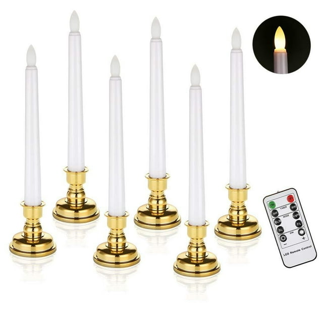 9 PCS LED Window Candles Christmas Flameless Window Candle Lights with Timer Battery Operated 3D Wick Light Window Candle+Removable Gold Candle Holders+Remote for Decor &Festival Celeb