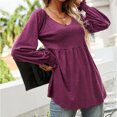 thumbnail image 2 of Casual Puff Manga Larga Túnica Top V Cuello Plisado Flare Blusa Camisetas para Otoño Invierno Niñas Mujeres Vino Rojo XL, 2 of 6