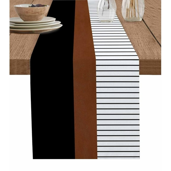 Table Runner 72 Inches Long for Kitchen Dining, Black Brown Dresser Scarf Farmhouse, Dining Table Decorations for Wedding/Parties, Contemporary Striped Boho Art 13 x 72 In