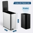 thumbnail image 3 of 4 Gallon Step Trash Can, 15 Liter Stainless Steel Rubbish Bin with Removable Inner Bucket, Rectangle Slim Garbage Can with Soft-Close Lid for Bathroom, Living Room, Office, Silver, 3 of 7