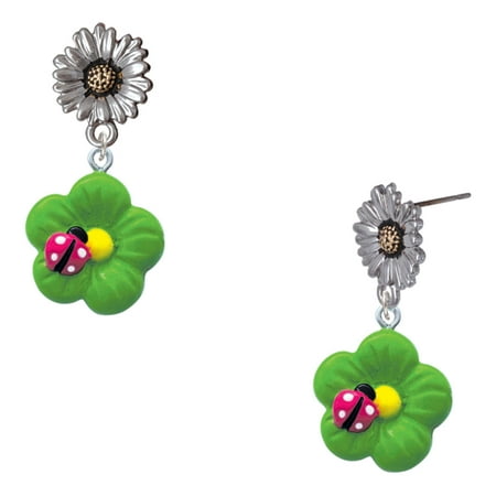 Delight Jewelry Resin Lime Green Daisy Flower with Hot Pink Ladybug – Two-tone Daisy Flower Post Earrings Delight Jewelry Resin Lime Green Daisy Flower with Hot Pink Ladybug – Two-tone Daisy Flower Post Earrings