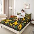 thumbnail image 3 of jejeloiu Safari Giraffe Queen Sheets For Men Women,Ethnic Pattern Queen Sheet Sets,Black Yellow,4-Piece,1 Flat Sheet, 1 Fitted Sheet and 2 Pillowcases, 3 of 6