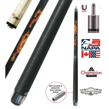 Champion Dragon Pool Cue Stick with Predator Uniloc Joint, Low Deflection Shaft (21 oz, 11.75