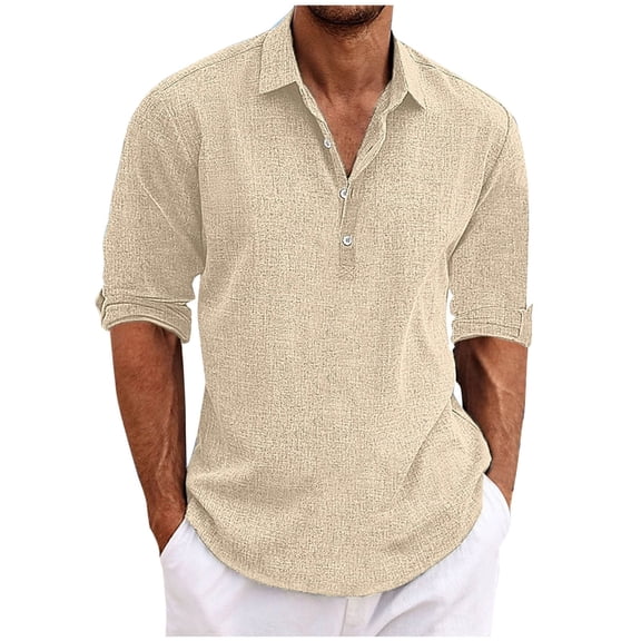 Mens Long Sleeve Tops Loose Fit Blouses for Mens Collared High Neck Faux Gauze Linen Lounge Plain Summer Fall Shirts Button 2026 Clothes Country Concert