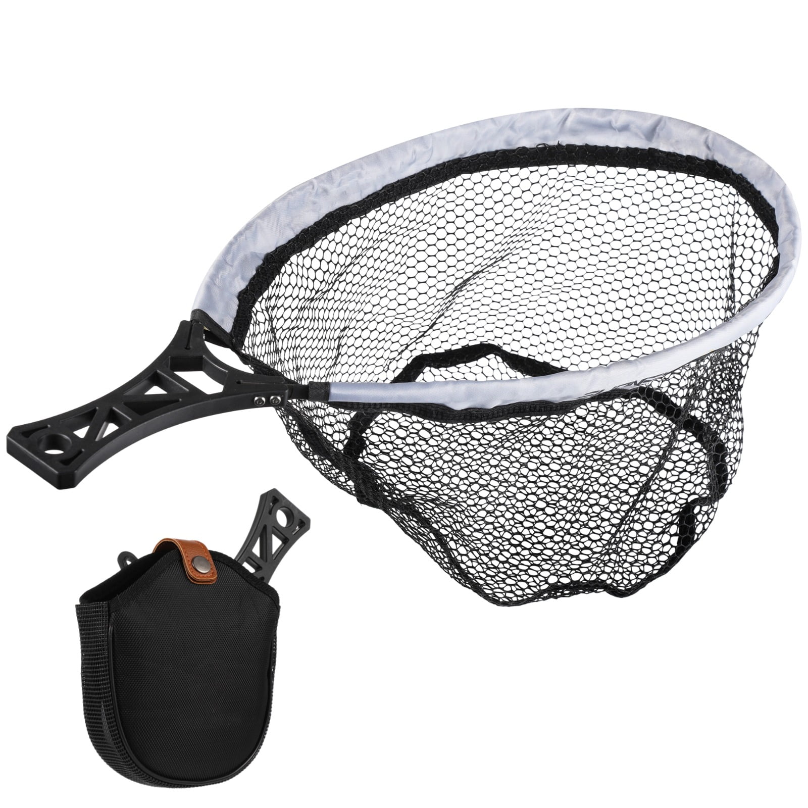 Folding Fly Fishing Net, Foldable Landing Trout Net with Tackle Bag, Lightweight Rubber-coated Mesh Net with Non-slip Handle, Fly Fishing Gear for Beginners