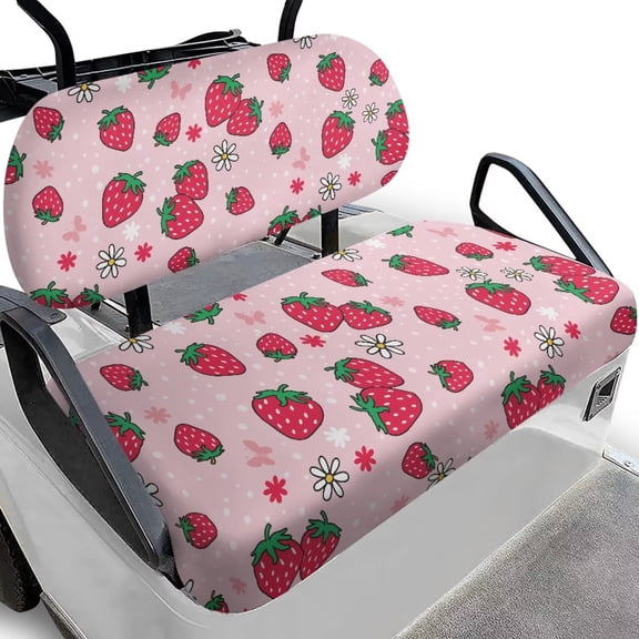 Uorisanigo Cute Strawberry Print Universal Golf Cart Seat Covers Ezgo Breathable Golf Cart Seat Cushion Pad Anti-Scratch Fits 2-Person Seats for EZGO Club Car