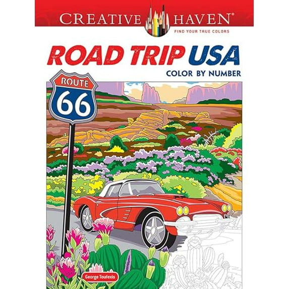 Pre-Owned Adult Coloring Books: USA Creative Haven Road Trip USA Color by Number, (Paperback)