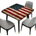 thumbnail image 2 of American Flag Square Fitted Table Cover, 4th of July Independence Day Wooden Planks Elastic Edge Tablecloths, Stain Resistant Table Cloth for Spring Summer Holiday Party Use, Fits 34 x 34 Inch Table, 2 of 6