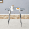 thumbnail image 3 of Round dining table with glass top, silver metal legs, exquisite life, starting from the details, the silver legs show an extraordinary texture, which is the finishing touch to your home, 3 of 9