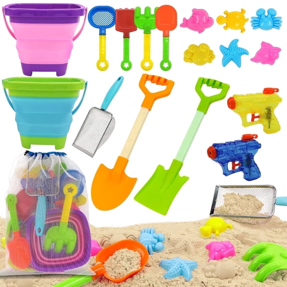 KiddiTouch Sand Sifter Shovel Toys Set for Kids, Shell Sifter for Beach Sand Summer Toy for Toddlers Boys Girls with Collapsible Sand Buckets and Mesh Bag