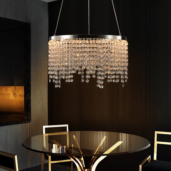 LHSHID 16-inch Luxury Crystal LED Chandelier-Adjustable Height and Color Temperature (3000K-6000K)-Modern Chandelier for Living Room,Dining Room and Bedroom