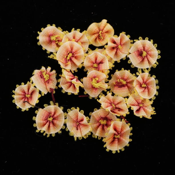 20 piezas de flores para manualidades - Adornos de flores de tela, flores de tela de poliéster de 14 mm para manualidades, decoraciones de boda de bri Amarillo Soledad Botones de flores Flatback Charm