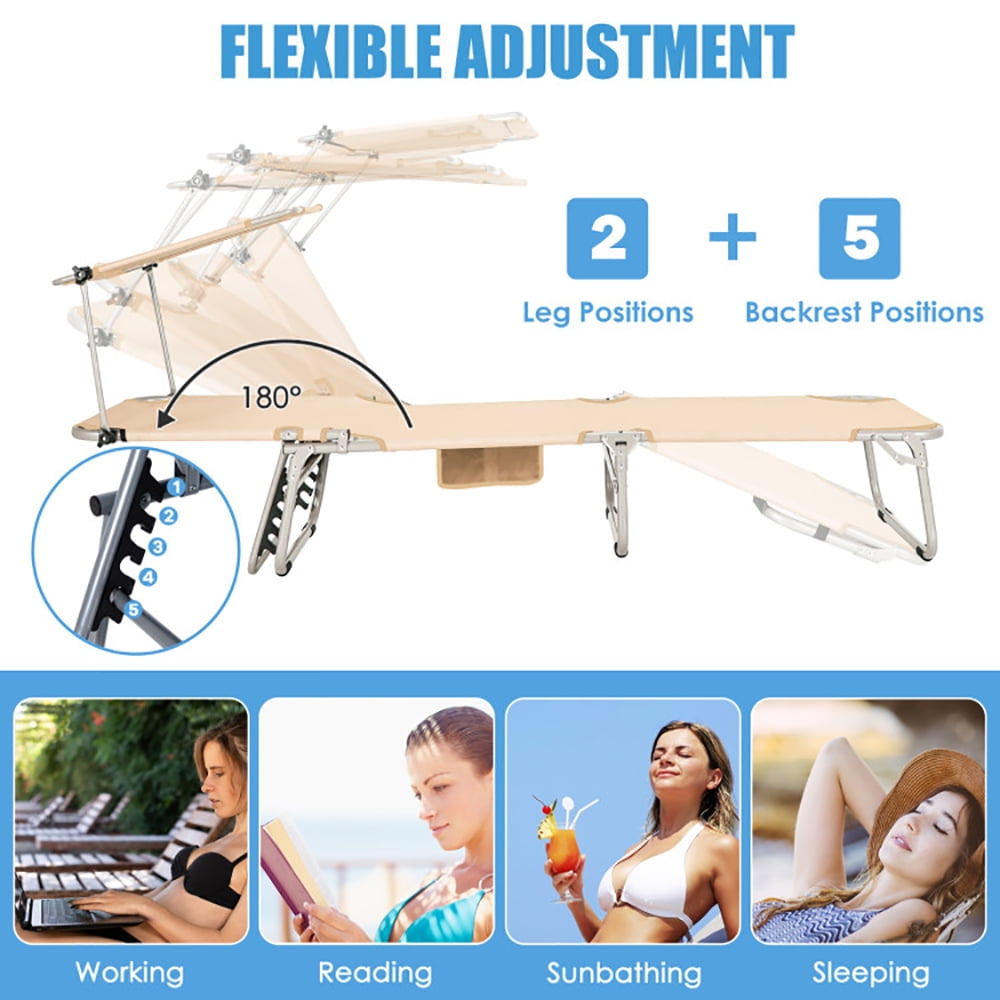 Aimee Lii Set of 2 Portable Reclining Chair with 5 Adjustable Positions, Patio Loungers, Beige Aimee Lii Set of 2 Portable Reclining Chair with 5 Adjustable Positions, Patio Loungers, Beige