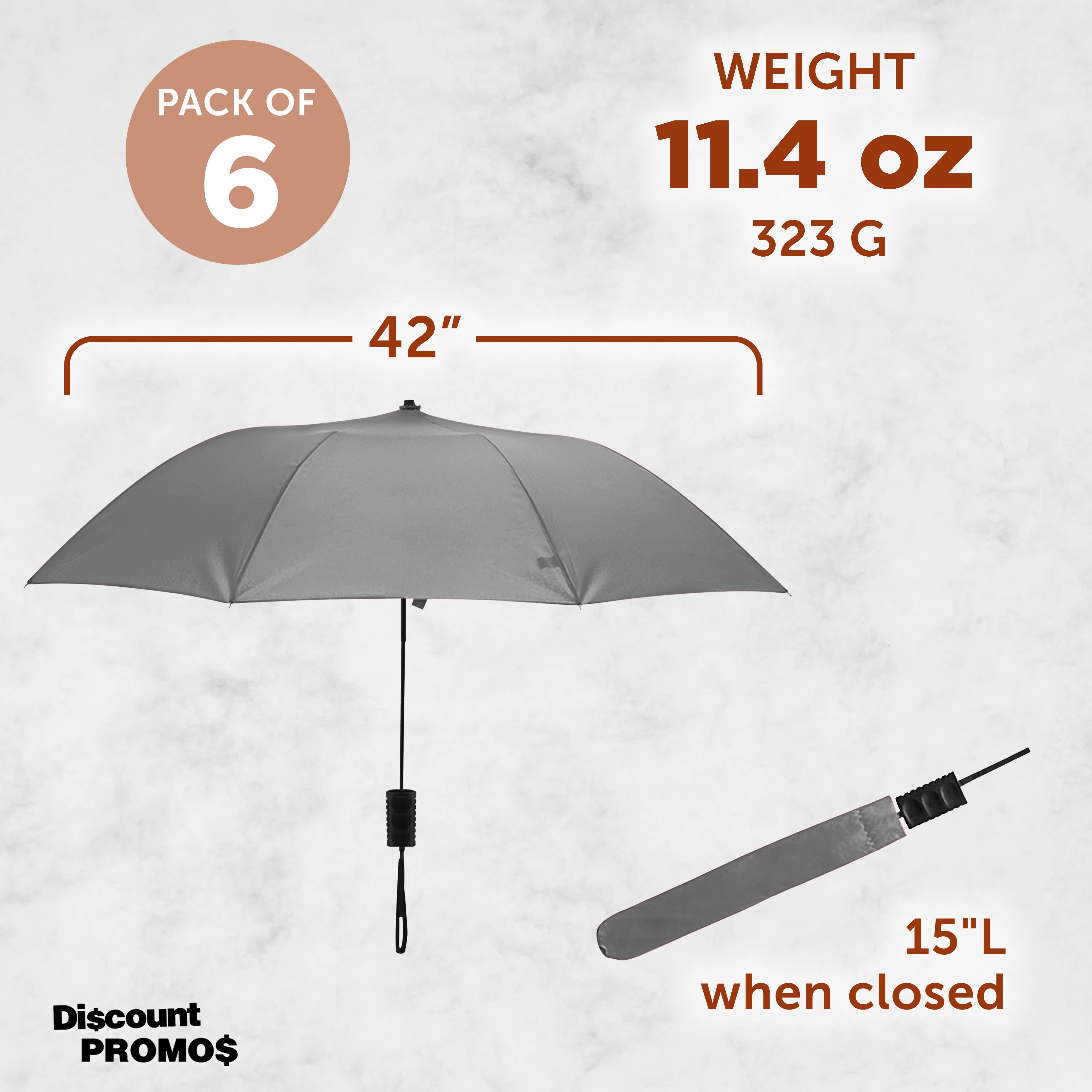 Compact Manual Folding Umbrellas Set of 12, Bulk Pack - Perfect for Travel, Promotional Events or Giveaways - Grey