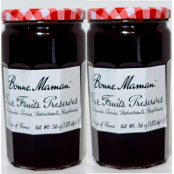 Bonne Maman Four Fruits Preserves, Strawberries, Cherries, Redcurrants, and Raspberries. 36 oz. Jar. Pack of 2 Jars.