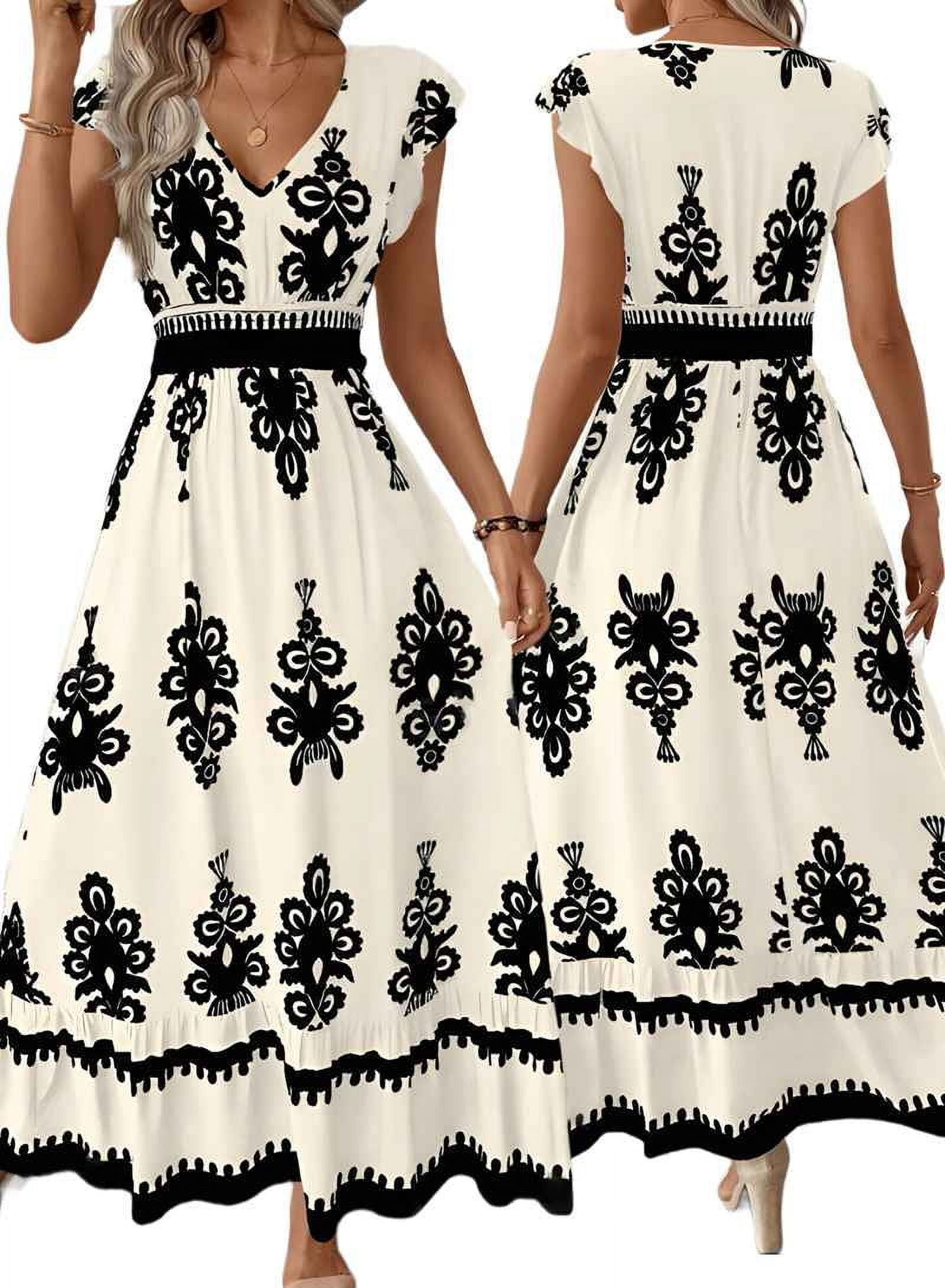 Summer Dresses for Women 2025 Casual Ruffle Sleeves Dress Sundresses Boho Beach Dresses S