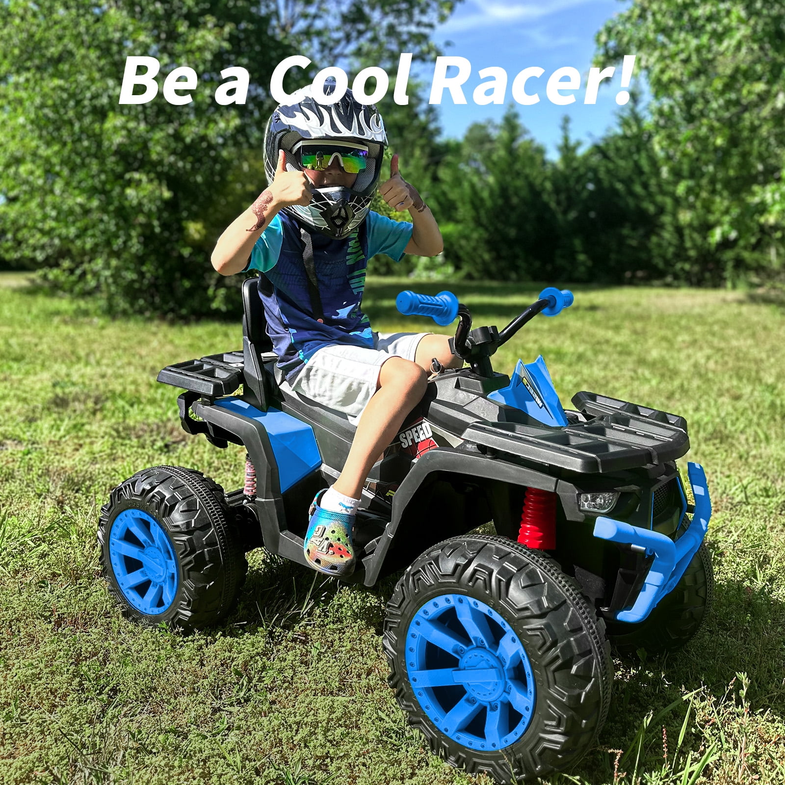 Hikiddo Kids ATV 4-Wheeler, 24 Volt 4WD Ride On Toys for Big Kids w/ 2 Seater, 4x200W Motor, 5.6Mph Max Speed -Blue