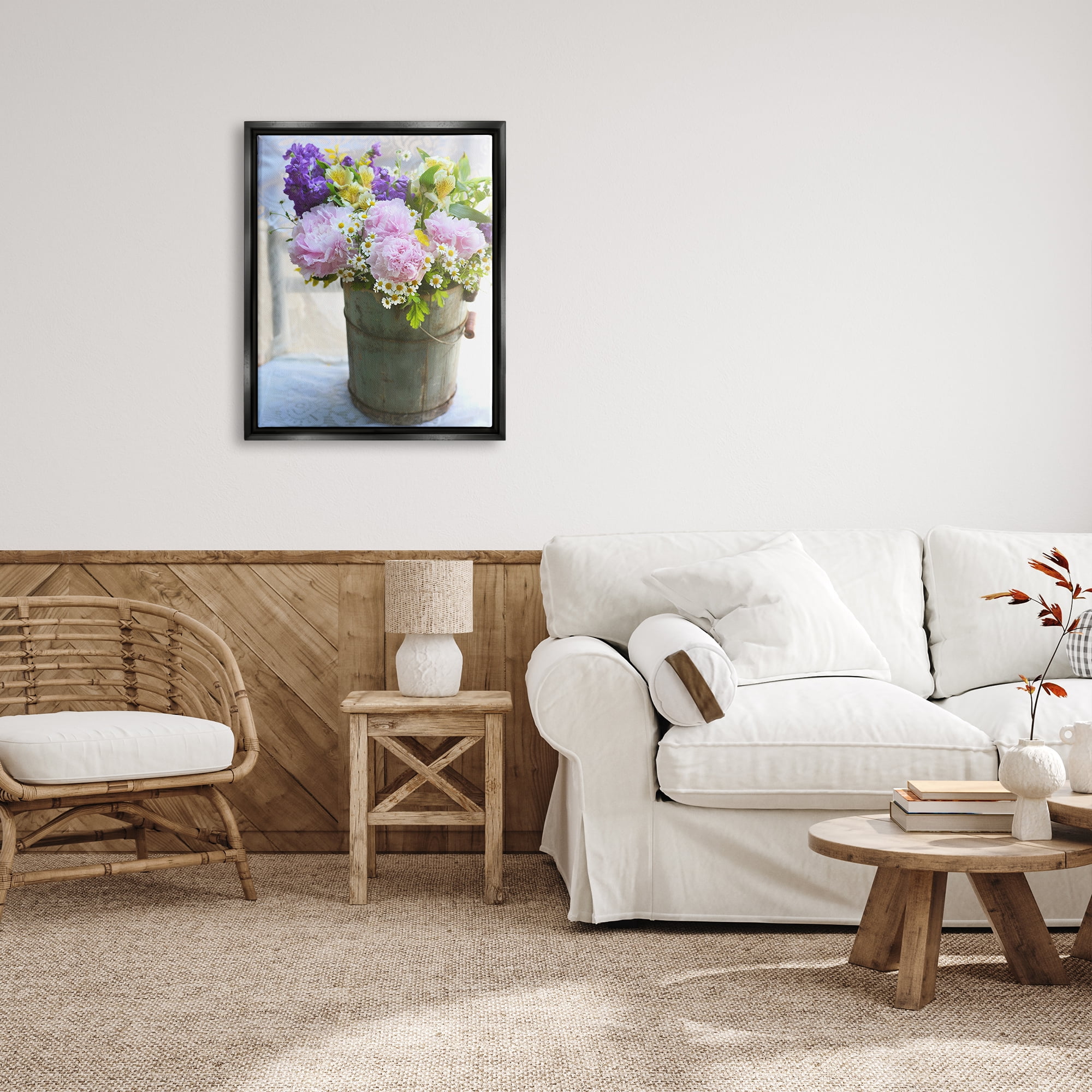 Stupell Industries Flowers in Country Tin Botanical & Floral Photography Black Floater Framed Canvas Art Print Wall Art, 25 x 31