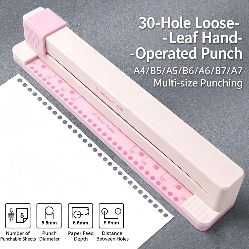 Professional 30-Hole Puncher for A4 Loose-Leaf Notebooks, Handheld Sliding Paper Hole Punch with Alignment Guide, Portable Binder Tool Used for B5 A5 DIY Journal & Office Filing - Type A