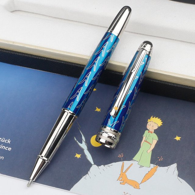 Bolígrafo De Principito y zorro azul marino, pluma estilográfica de Monte Rollerball, lujo MB, número de serie con incrustaciones de papelería