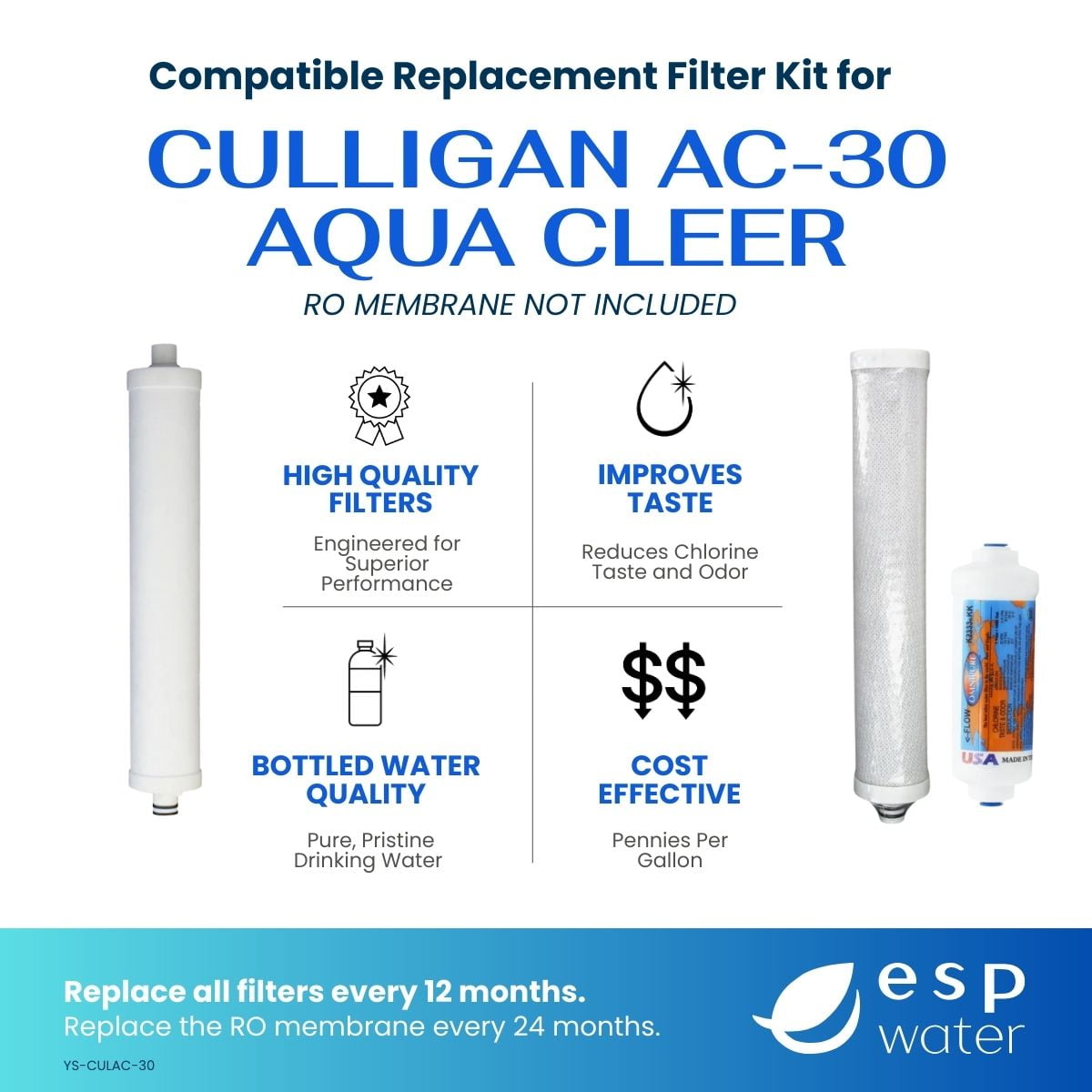 Culligan Water Filter Replacement Compatible RO Filter Kit for AC30 Aqua Cleer Culligan