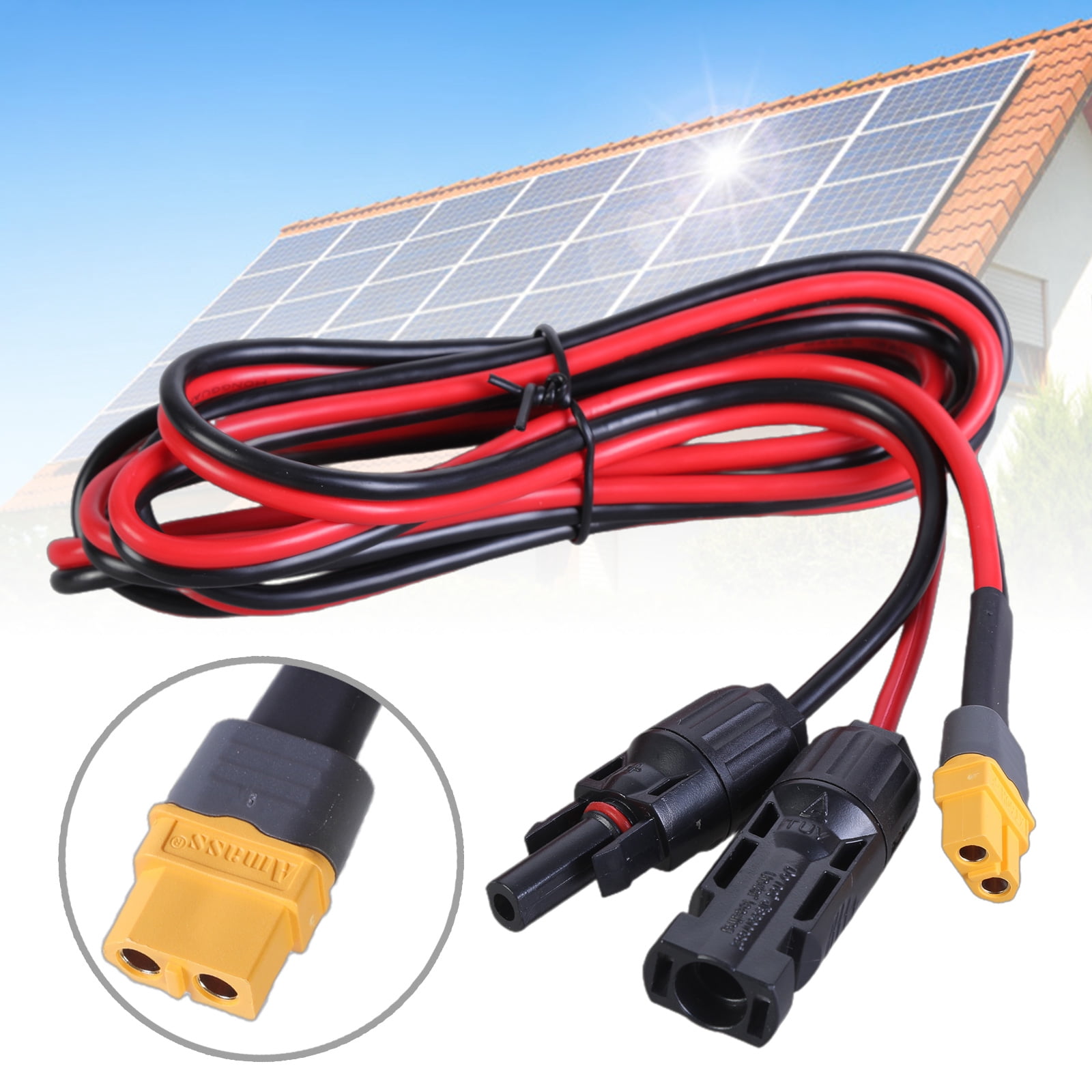 Heavy Duty 12AWG Solar Panel Charging Cable with XT60 Female Connectors for Car and Portable Solar Systems