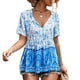 thumbnail image 3 of Top Con Cuello En V Top Estampado Top De Manga Corta Top De Verano Para Mujer Top Con Cuello En V Estampado De Manga Corta Con Cinturón Agradable A La Piel Transpirable Casual Top, 3 of 6