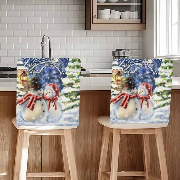 Christmas Snowman Chair Covers Set of 6 Winter Snow Dreamy Illustration Chair Back Covers Stretch Removable Washable Slipcovers Protector for Dining Room Kitchen Party Decor