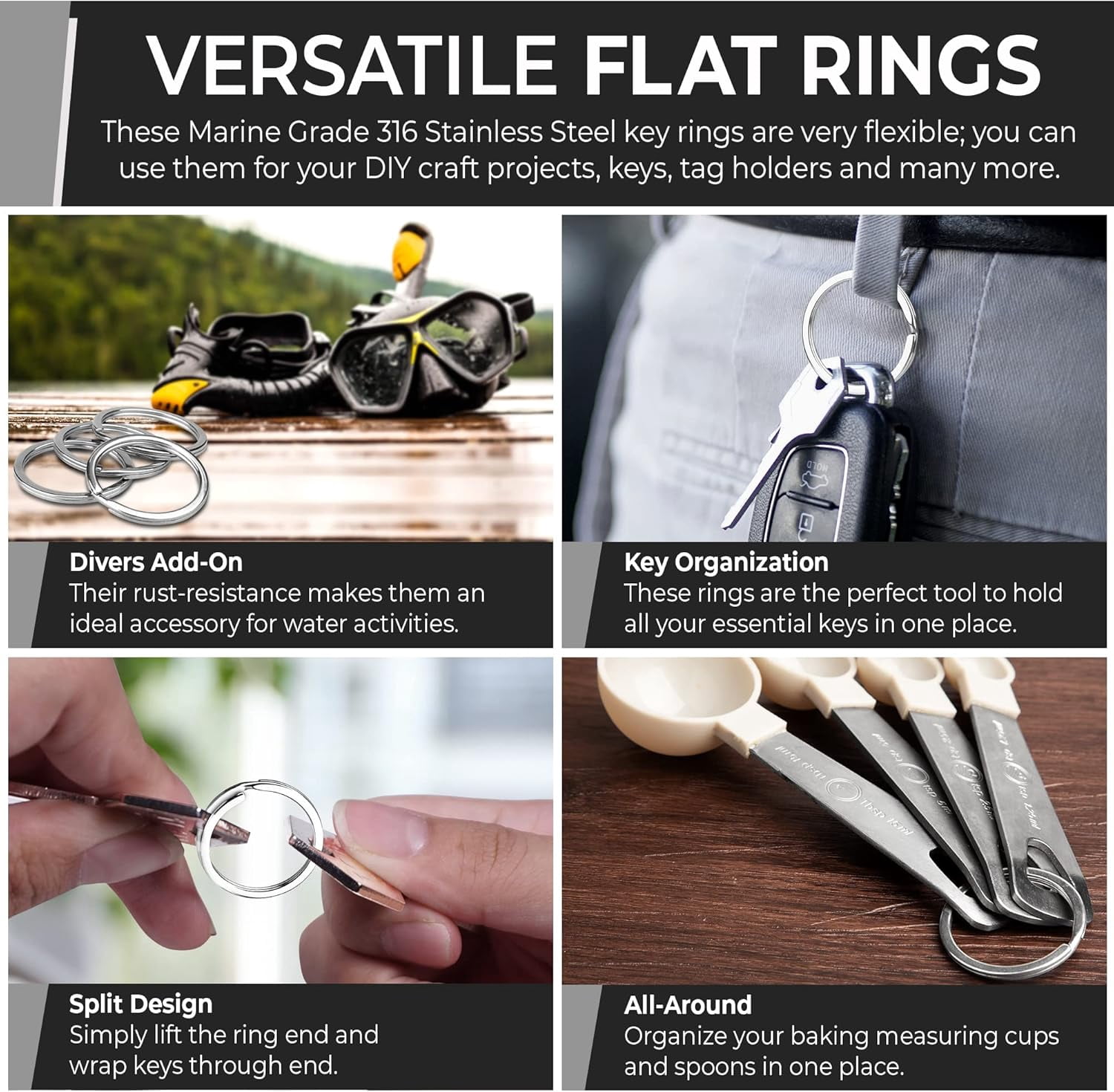 Marine Grade 316L Stainless Steel Keyrings, 5 Pack 25mm (1 Inch) Split Key Rings for Keychains, Car Keys, Diving & DIY Crafts, Corrosion Resistant Metal Key Rings