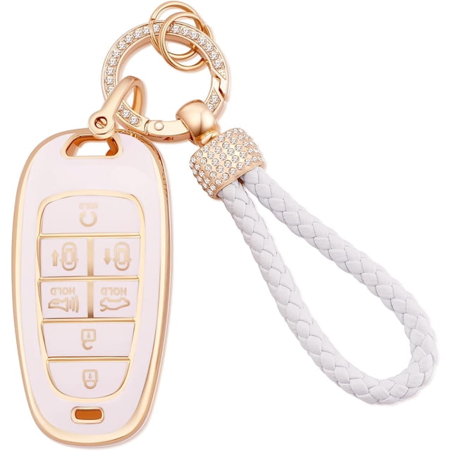 Key Fob Cover Compatible with Fit for Hyundai 2020 2021 2022 Sonata Santa Fe Tucson Bling Key Case Protection Shell with Keychain Case Holder Protector,1,white