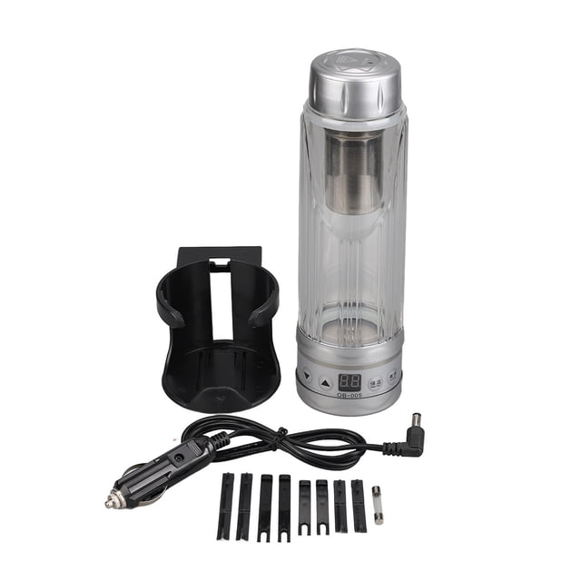 Taza calefactora para coche, vidrio de alto borosilicato, 12V, 24V, 420ml, taza eléctrica multifunción para coche de gran capacidad, color plateado