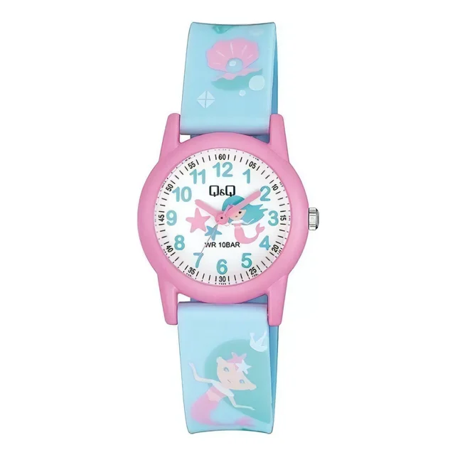 Reloj Infantil Para Niña Q & Q Sirena Análogo Vr99j012y Color de la correa Azul claro Color del bisel Rosa