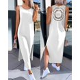thumbnail image 3 of Vestido largo liso con aberturas para mujer, moda de verano 2024, sin mangas, cuello redondo, ajustado, con abertura, negro, 3 of 5