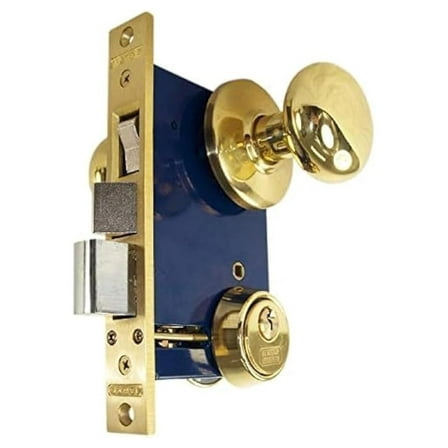 Iron Gate Lock - Marks 22AC LHR Double Cylinder Mortise Lock Set, 2-1/2" Backset, Polished Brass Finish, Outswinging Doors, 1" x 7-1/8" Faceplate