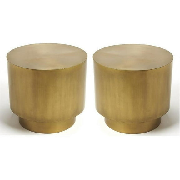 Home Square 18" Round Metal Accent End Table in Gold - Set of 2