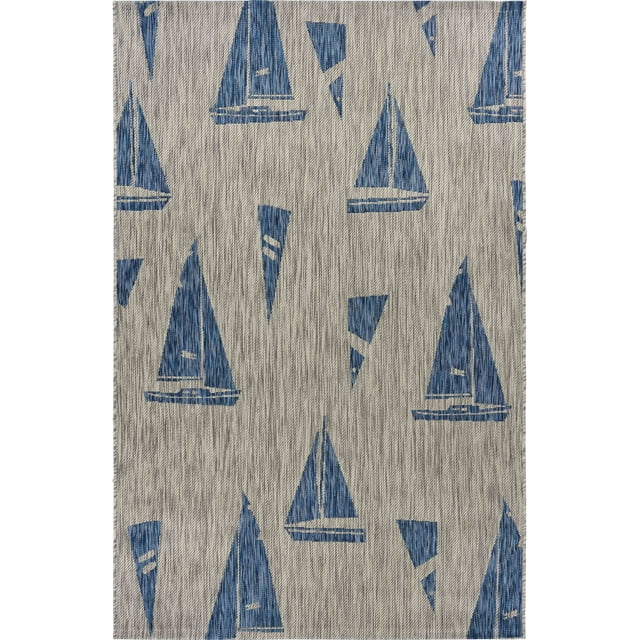 homeroots home decor 393754 5’ x 7’ Gray Sailboat Indoor Outdoor Area Rug